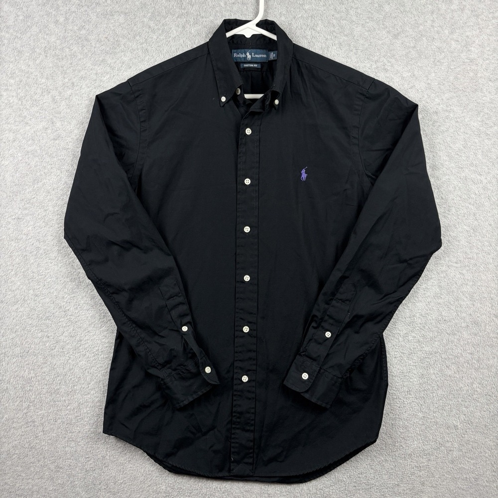 Polo Ralph Lauren Shirt Mens Small Black Custom Fit Poplin Pony Button Down